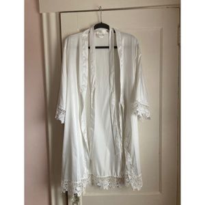 Bridal White Lace Satin Robe